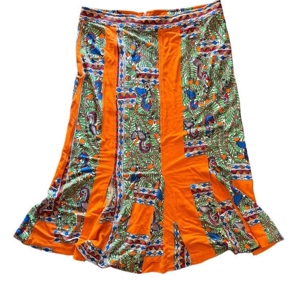 Tory Burch Dresses & Skirts - Tory Burch Orange and Green Patterned Midi Skirt